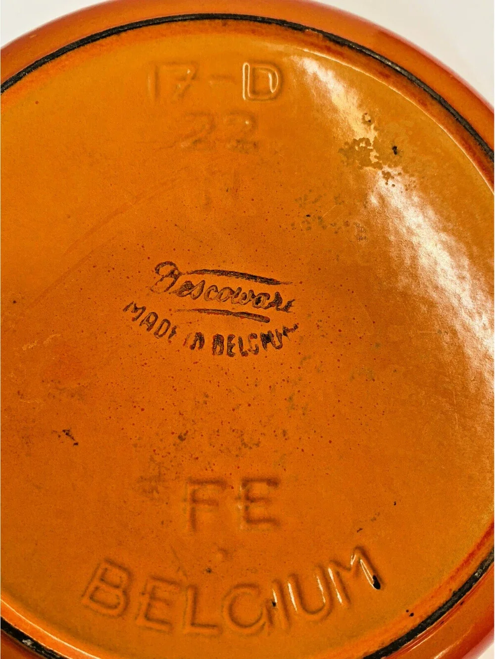 VTG MID MOD DESCOWARE DUTCH OVEN CAST IRON ENAMEL FLAME ORANGE 2QT 17-D 22 N